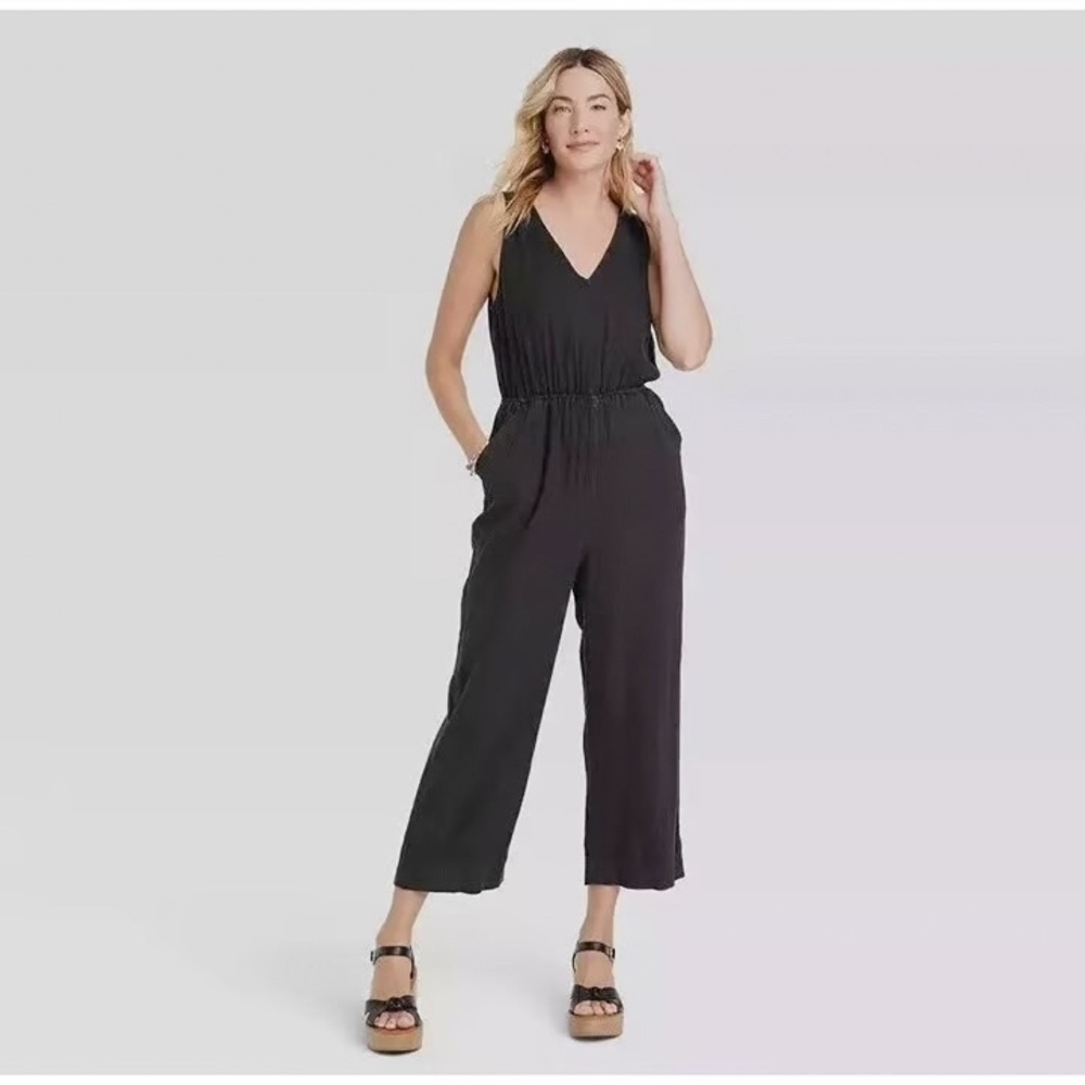 Universal Thread Linen Blend Open Back Jumpsuit Black Size XS